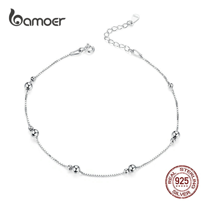 bamoer Minimalist Round Beads Anklet Sterling Silver Chian Bracelet for Leg Female Foot Jewelry For Women Leg Chain SCT005