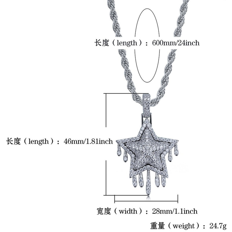 TOPGRILLZ Men's Women Iced Out Cubic Zircon Bling Drip Star Necklace & Pendant Gold Silver Color Hip Hop Jewelry Tennis Chain