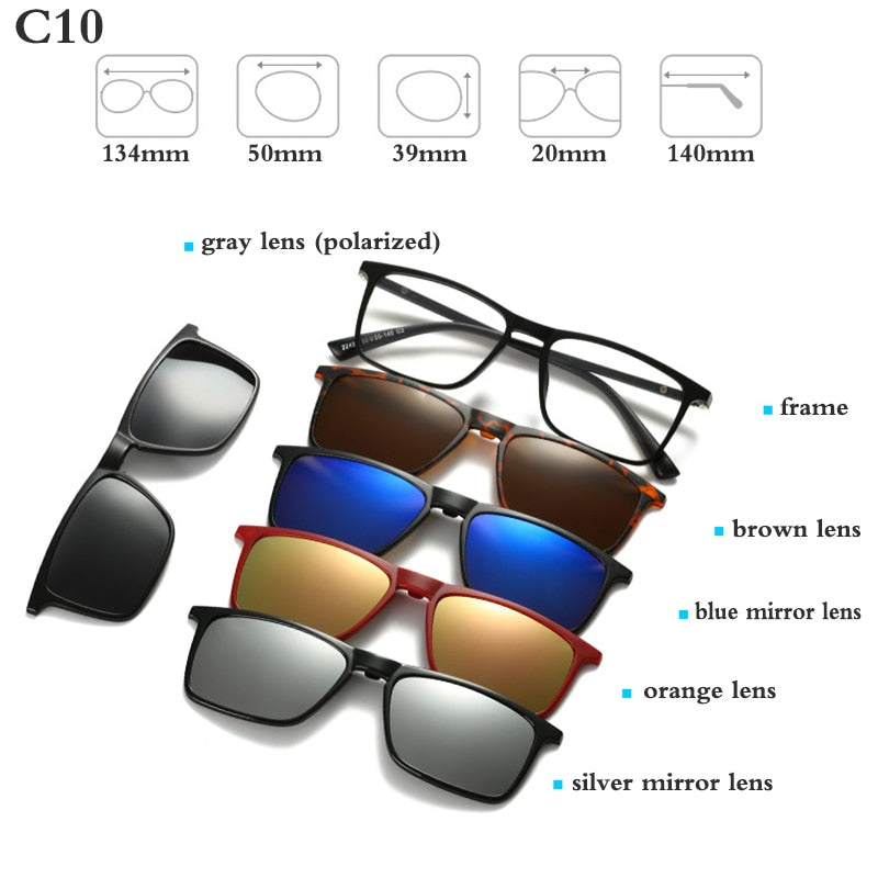 Fashion Optical Spectacle Frame Men Women With 5 Clip On Sunglasses Polarized Magnetic Glasses For Male Myopia Eyeglasses RS159