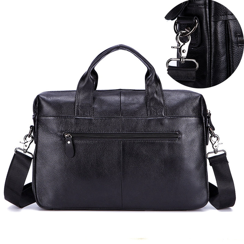 Bolsos negros de cuero genuino para hombres, bolsos grandes de cuero de 14 "para computadora portátil, bolsos de viaje para hombres de negocios, bolsos de hombro, maletín