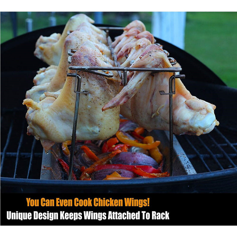 LMETJMA Chicken Wing and Leg Rack 14 Slot Edelstahl Chicken Leg Grill Rack Chicken Drumstick Bräter für Ofengrill KC0272