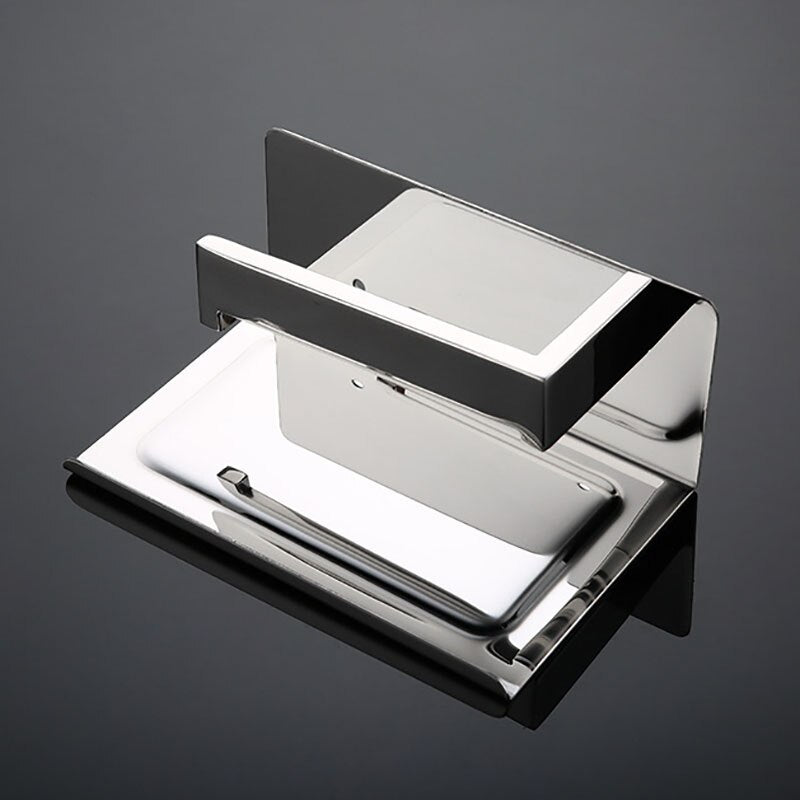 White &Mirror Chrome Polished & Black & Brushed  Stainless Steel Toilet Paper Holder Top Place Things Platform 4 Choices