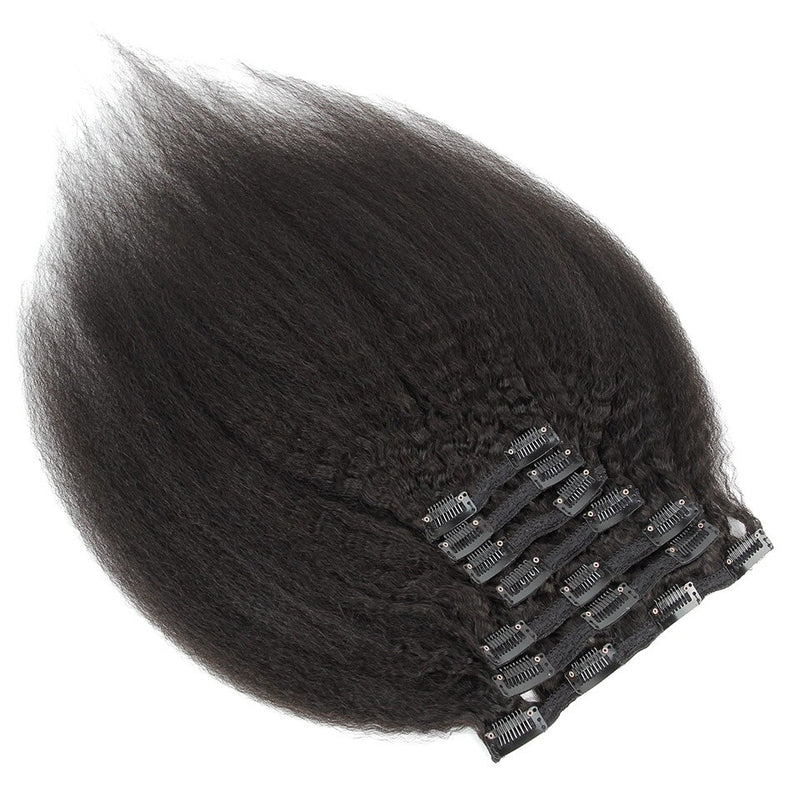YVONNE Clip recto rizado en extensiones de cabello humano Cabello virgen brasileño Color natural 7 piezas / set 120g