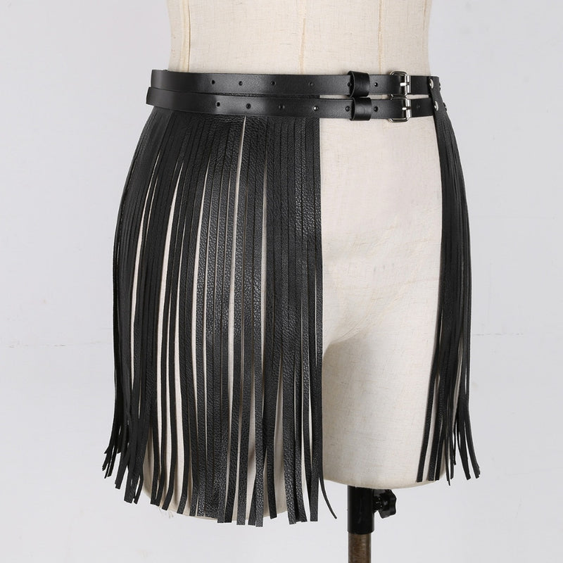 Cinturón de falda con flecos y flecos de piel sintética para adultos y mujeres