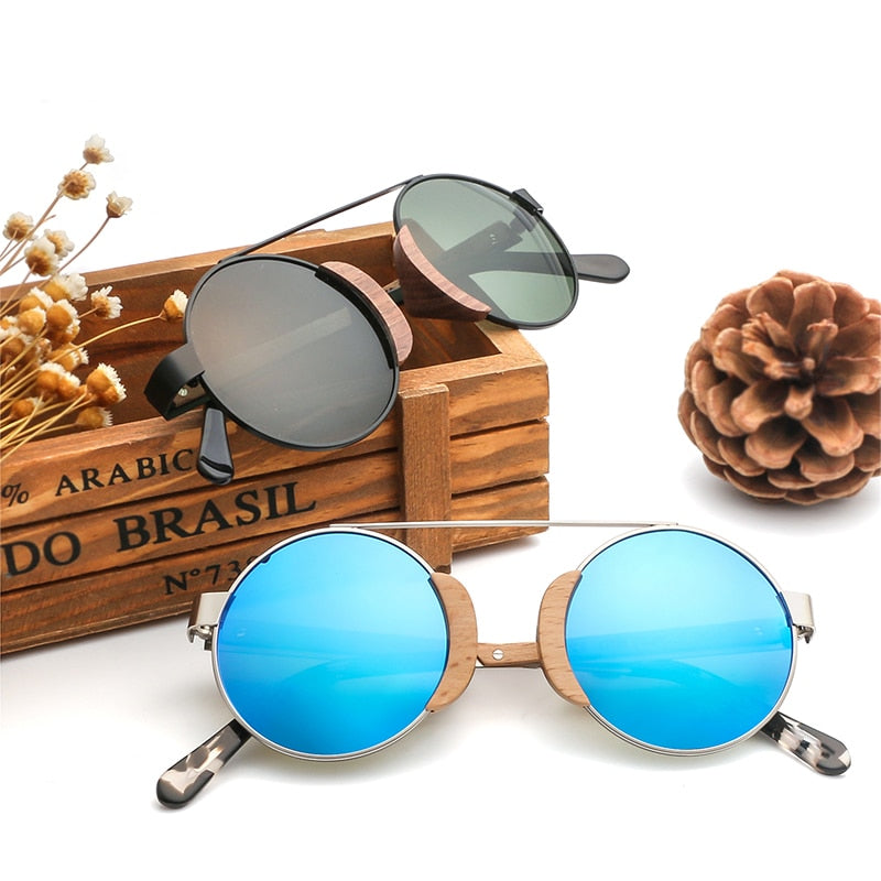 Gafas de sol redondas de bambú de madera 2021 para hombres y mujeres, lentes polarizados, diseñador de marca, envío gratis