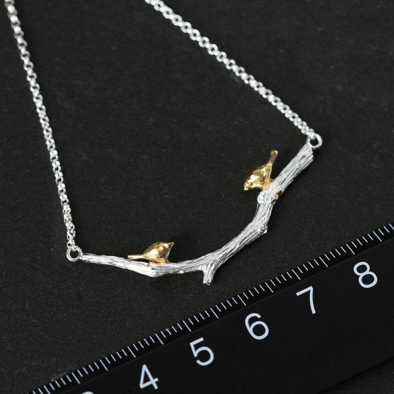 Lotus Fun Real 925 Sterling Silver Natural Original Handmade Fine Jewelry 18K Gold Bird on Branch Necklace for Women Gift Bijoux