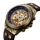 SHENHUA Motorrad Neues Design Transparenter echter Bronze-Gürtel Wasserdichte Skelett Herren Automatikuhr Top Marke Luxusuhr