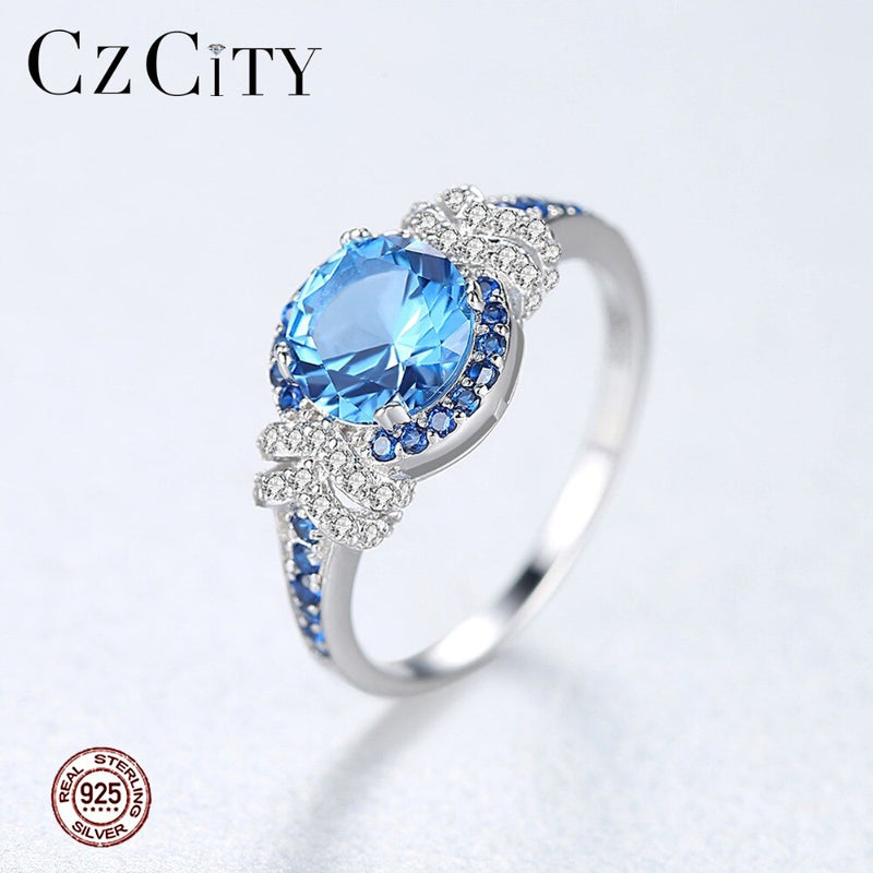 CZCITY Big Pure 925 Sterling Silver Sapphire Gemstone Rings for Women Fine Jewelry Luxury Engagement & Wedding accessories Gifts