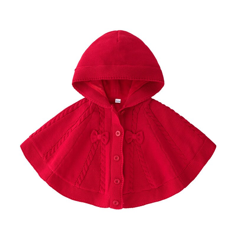 IYEAL Newborn Kids Baby Girl Clothes Cotton Warm Velvet Knitted Sweater Hooded Red Cloak With Bow for Children Toddler Girls