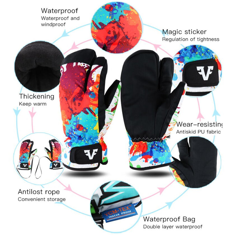 -40 Thicken Adult Teenager Kids Ski Snowboard Gloves Windproof Waterproof Gloves Winter Thermal Outdoor Sport Mittens