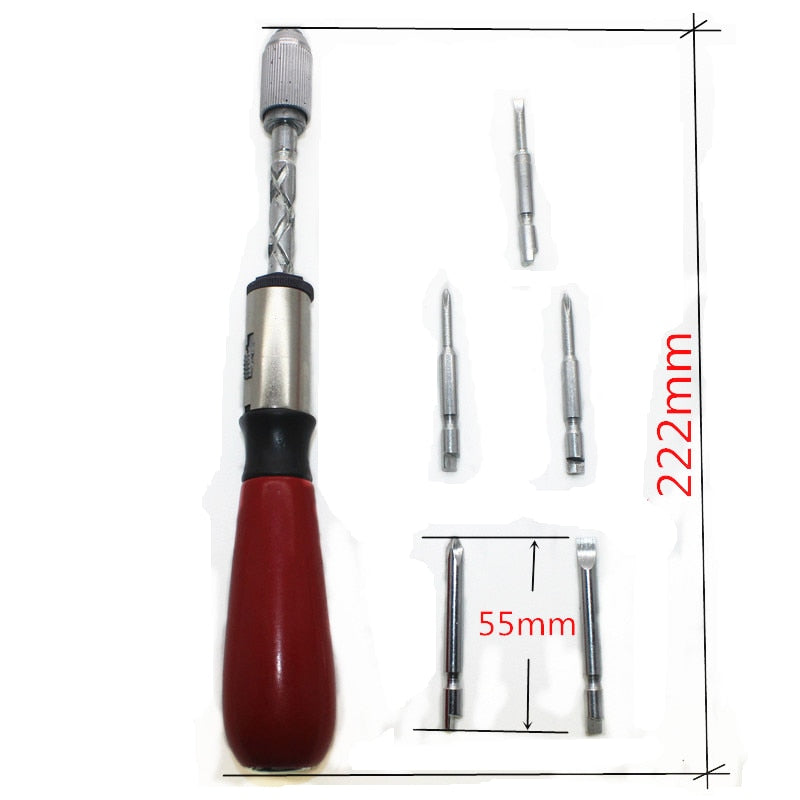 1pcs Semi-automatic 260MM Spiral Screw Driver Hand Pressing Ratchet Screwdriver Tool with Slotted and Phillips Screwdriver Bits