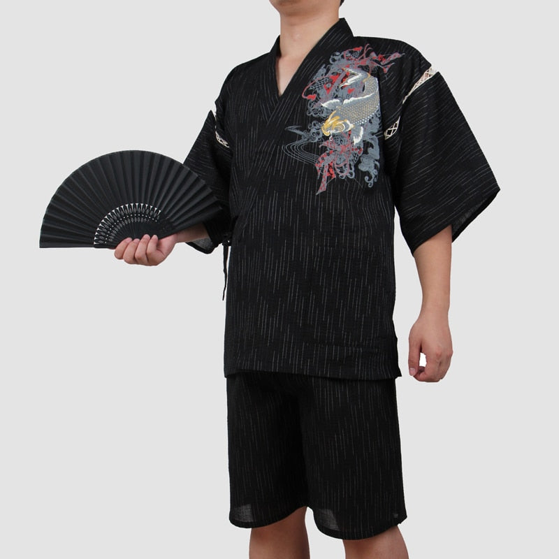 Traditioal Japanese Pajamas Sets Men Yukata Kimono Cotton Male Loose Japan Home Clothing Sleepwear Bathrobe Leisure Wear A52508