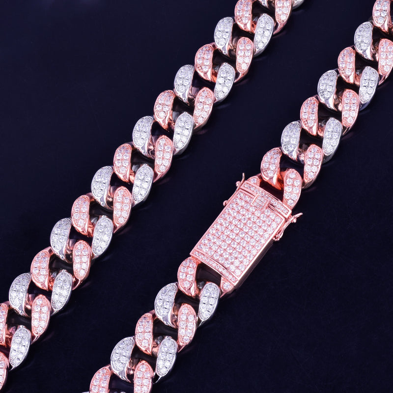 Bubble Letter 20mm Heavy Rose Color Zircon Miami Cuban Link Chain for Men Necklace Choker Hip Hop Jewelry Free Shipping Items