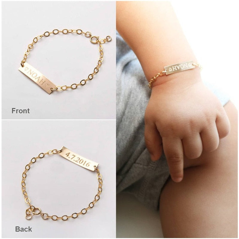 Encantadora pulsera personalizada con nombre de bebé, pulsera de identificación ajustable de acero inoxidable para bebés y niños pequeños, regalo de amistad personalizado para niñas y niños