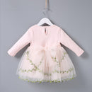 Spring Baptism princess birthday party flowers grass embroidery baby girls dress children clothes ball gown pink beige 0-2T
