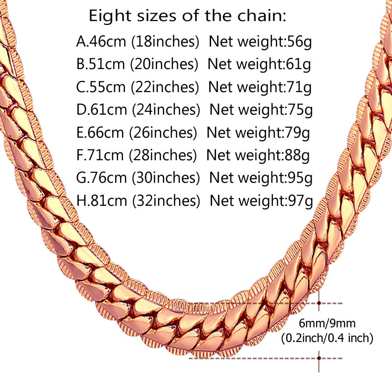 U7 Men Chunky Snake Curb Chain Necklace Gold Plated Black Tone Link Necklace para Hombres Mujeres 6/9mm 18 "-30" Pulgadas N08