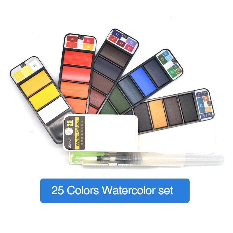 Superior 18/25/33/42Colors Solid Watercolor Paint Set With Water Brush Pen Watercolor Pigment For Drawing Art Supplies