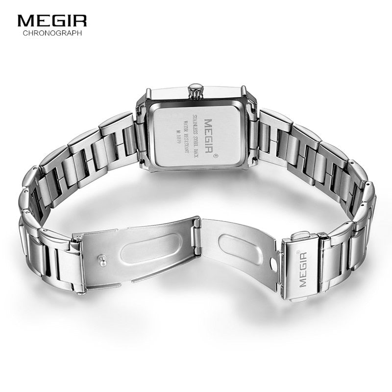 Megir Womens Simple Stainless Steel Quartz Watch with Calendar Date display Fashion Waterproof Dress Wrist Watch for Ladies1079L