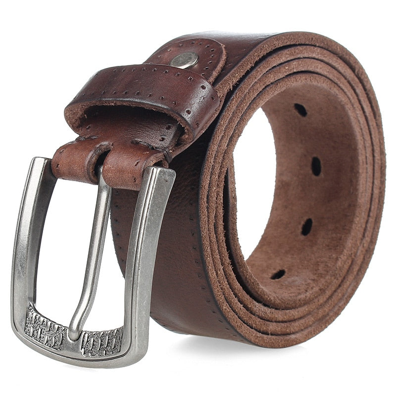 MEDYLA Fashion Brand Men's Genuine Leather Belt High-quality Alloy Buckle Casual Retro Brown Long Belts 105cm to 150cm Dropship