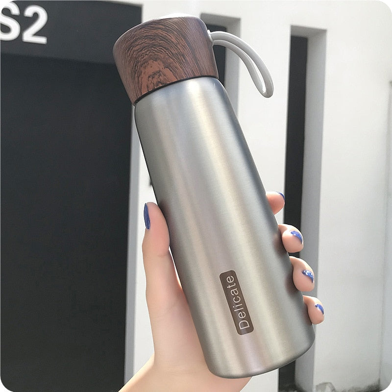 400ML Wood Pattern Stainless Steel Thermos Water Bottle Double Wall Vacuum Water Bottle Portable High Quality