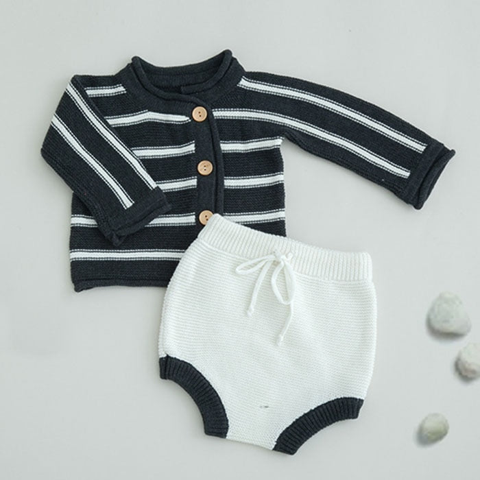 Brand Cotton Boys Girls Baby Knit Sweater Cardigan + Shorts Suit New 2021 Autumn Winter Children Clothing Baby Clothes Suit