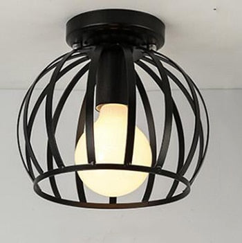 Luz de techo Vintage, lámpara de techo de hierro Retro nórdica moderna, decoración para sala de estar, Bar, Loft negro, E27, accesorio de jaula de luces para el hogar