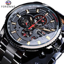 Forsining Mens Automatic Watch Blue Steel Band Calendar 3 Sub Dial Wristwatch Mechanical Waterproof Male Clock Relogio Masculino
