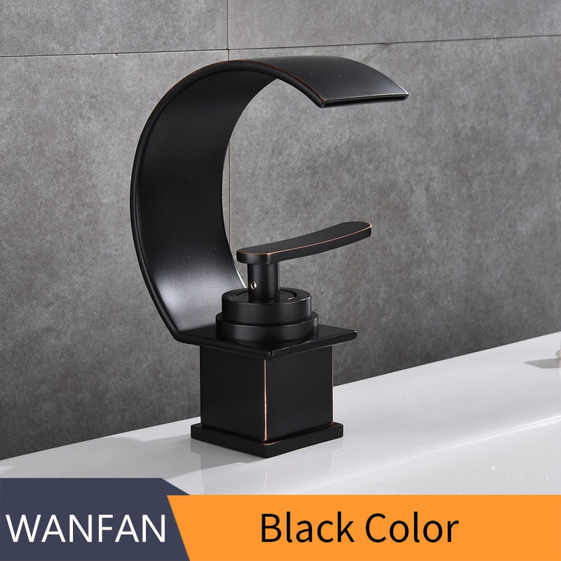 Grifo de lavabo Cascada Negro con lavabo de baño cepillado Grifo de lavabo Mezclador de agua fría y caliente Grifos de baño de un solo mango 855737