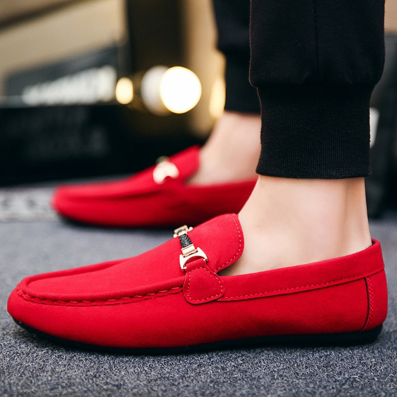 Mocasines de diseñador para Hombre, Zapatos de cuero sin cordones, Zapatos casuales para Hombre, mocasín de conducción rojo para adultos, mocasines suaves antideslizantes