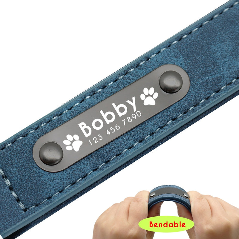 Collar de cuero para perro, juego de correas, collares de perros suaves personalizados, acolchado de plomo para perros pequeños, medianos y grandes, Pitbull, Bulldog francés