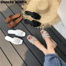 Zapatillas de marca DONLEE QUEEN para mujer, zapatillas de verano con punta abierta, zapatos planos informales, sandalias de ocio, chanclas de playa para mujer, talla grande 41