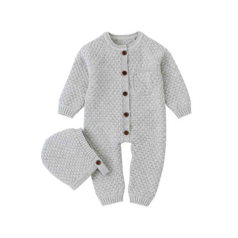 Baby Rompers Long Sleeve Autumn Winter Knitted Newborn Girls Boys Jumpsuits Outfits One Pieces Overall Grey Toddler Kids Clothes
