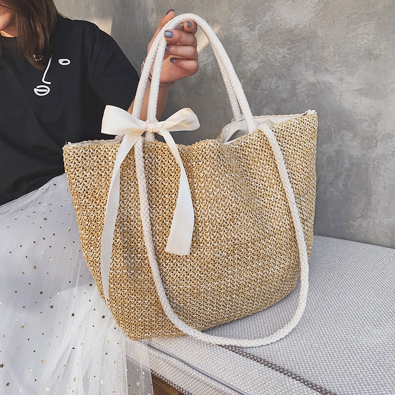 Bolso de mano tejido de ratán a la moda para mujer, bolso de playa de verano, bolso de mano de gran capacidad, bolsos cruzados de paja tejidos a mano para mujer