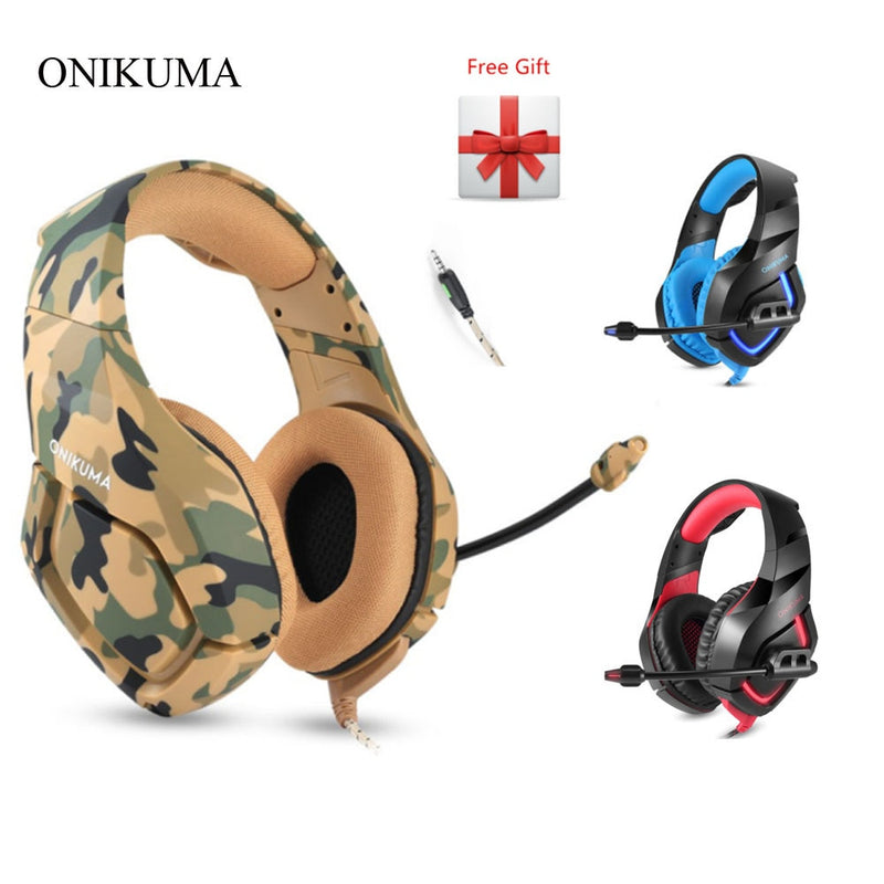 ONIKUMA K1 Camuflaje Auriculares Gaming Auriculares con cable Fone Auriculares con micrófono Cancelación de ruido para computadora portátil PS4