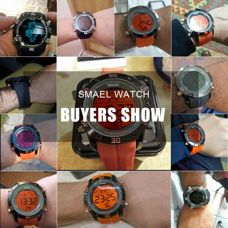 Relojes de moda para hombre, relojes digitales informales naranjas, reloj LED deportivo para hombre, reloj automático con fecha 1145, reloj de pulsera resistente al agua para hombre