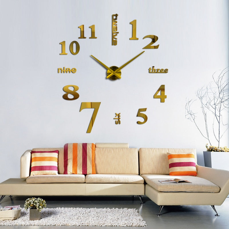 New arrival quartz diy modern clocks needle acrylic watches big  wall clock mirror sticker living room decor free shipping