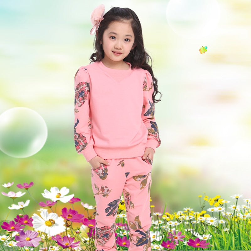 Winter Children Clothing Sets for Girls Floral Baby Girl Clothes Cotton Kids Tracksuit Sweatshirt+Pants Christma Costume Outfit