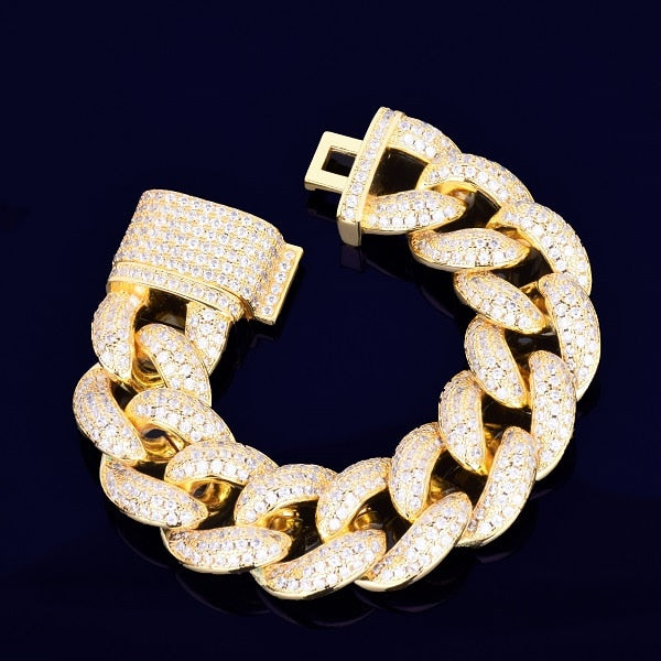 23mm Chunky Miami Cuban Chain Bracelet AAA Zirconia Men Hip hop Jewelry Gold Color Big Lock Bangle 7&quot; 8&quot;