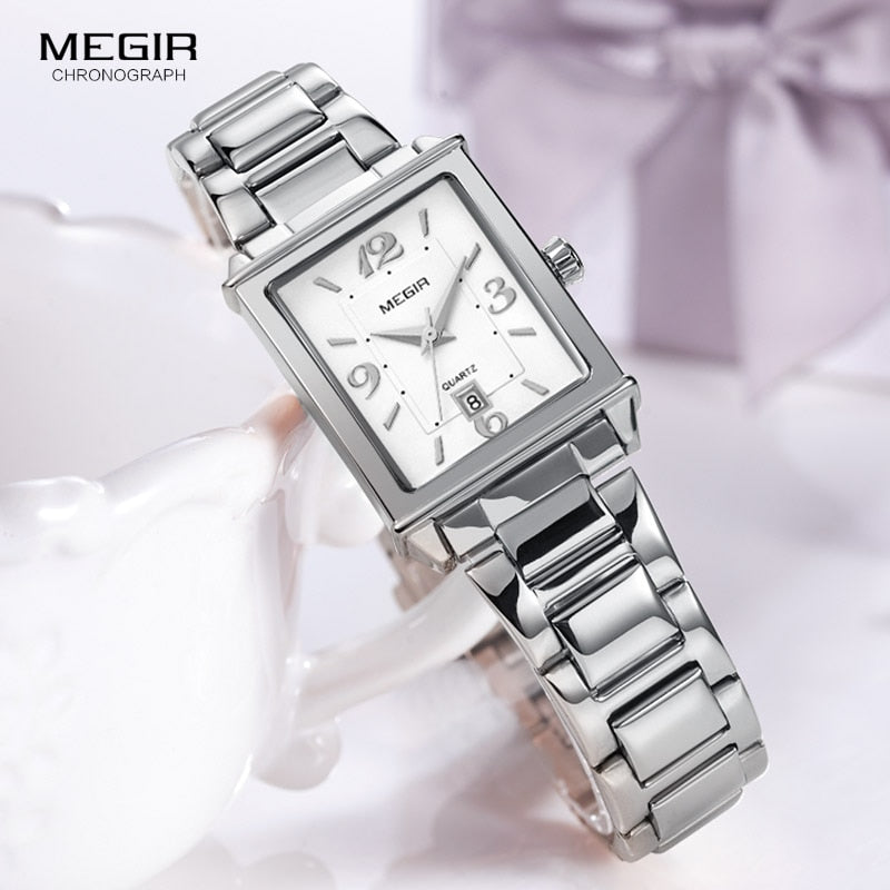 Megir, reloj de cuarzo de acero inoxidable Simple para mujer con fecha de calendario, reloj de pulsera impermeable de moda para mujer, 1079L