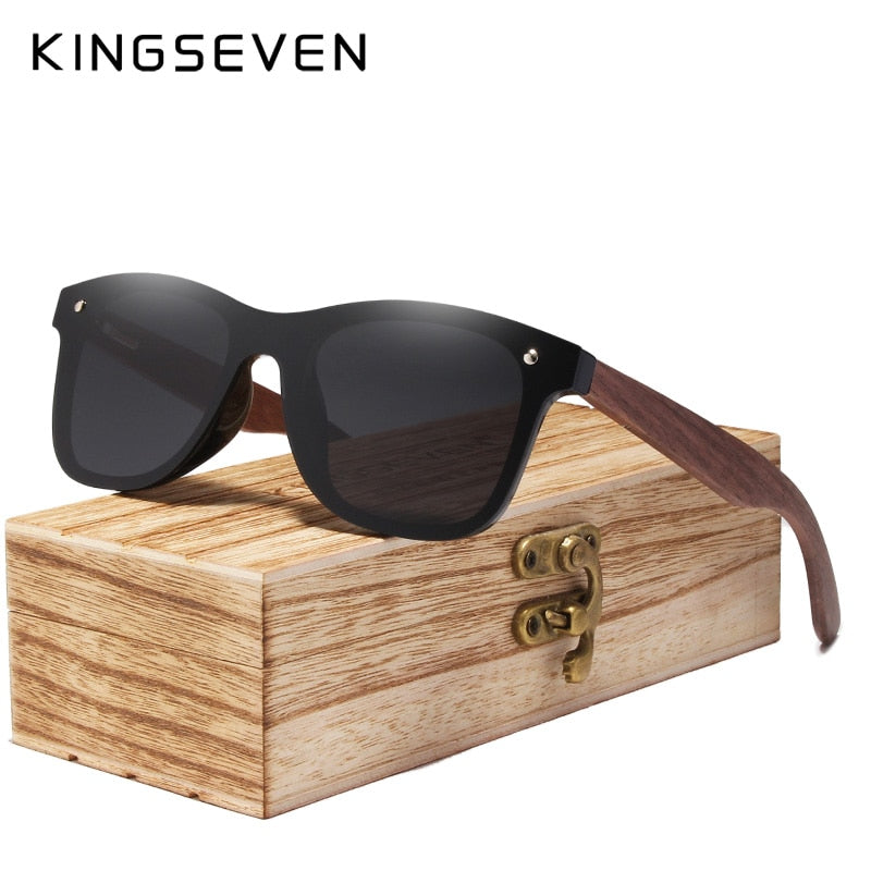 Gafas de sol KINGSEVEN a la moda para hombre, gafas de sol polarizadas con espejo de madera de nogal UV400, gafas de sol para mujer, diseño de marca, tonos coloridos hechos a mano