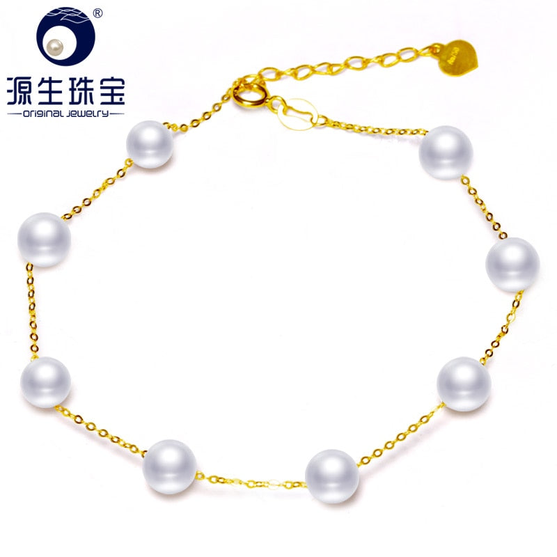 YS Real 18K oro 5-6mm pulsera de perlas blancas pulsera de perlas de agua dulce china joyería