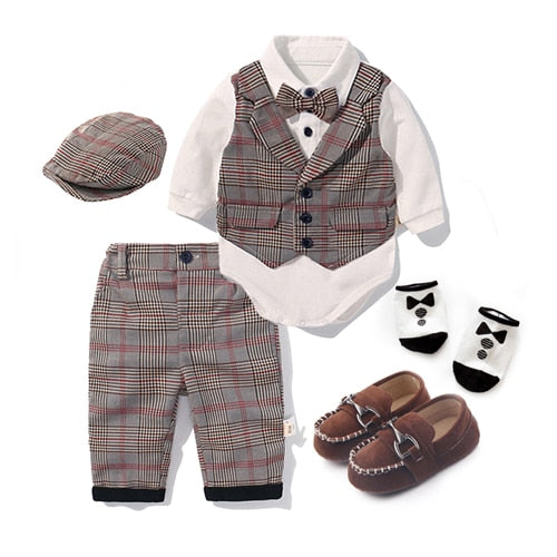 Toddler Boys Clothing Set 2023 Spring Baby cotton plaid Children Kid Clothes Suits 5pcs birthday Party Costume 1 2 3 Year Gift