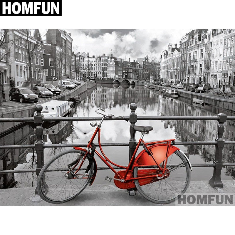 HOMFUN Full Square/Round Drill 5D DIY Diamond Painting &quot;Amsterdam Red bicycle&quot; 3D Embroidery Cross Stitch 5D Decor A01052