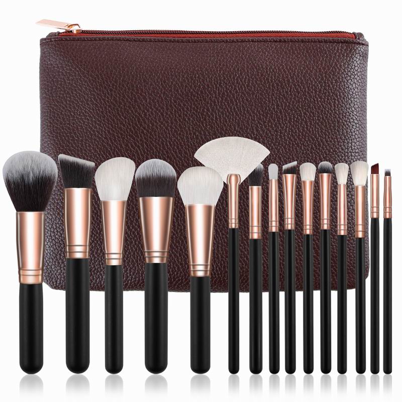 RANCAI Pro 15pcs Makeup Brushes Set Powder Foundation Eyeshadow Make Up Brushes Cosmetics Soft Synthetic Hair with Leather Case