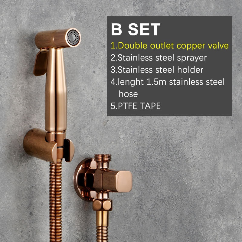 Awolf Rose Gold Hygienic Shower Head Handheld Toilet Bidet Sprayer Set Stainless Steel Shattaf Brass Valve Anal Shower AP2102