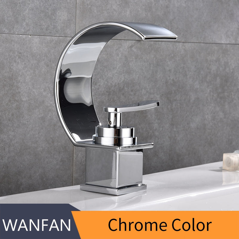 Waschtischarmatur Wasserfall Schwarz mit gebürstetem Waschbecken Wasserhahn Kalt- und Warmwassermischer Einhand-Badarmaturen 855737