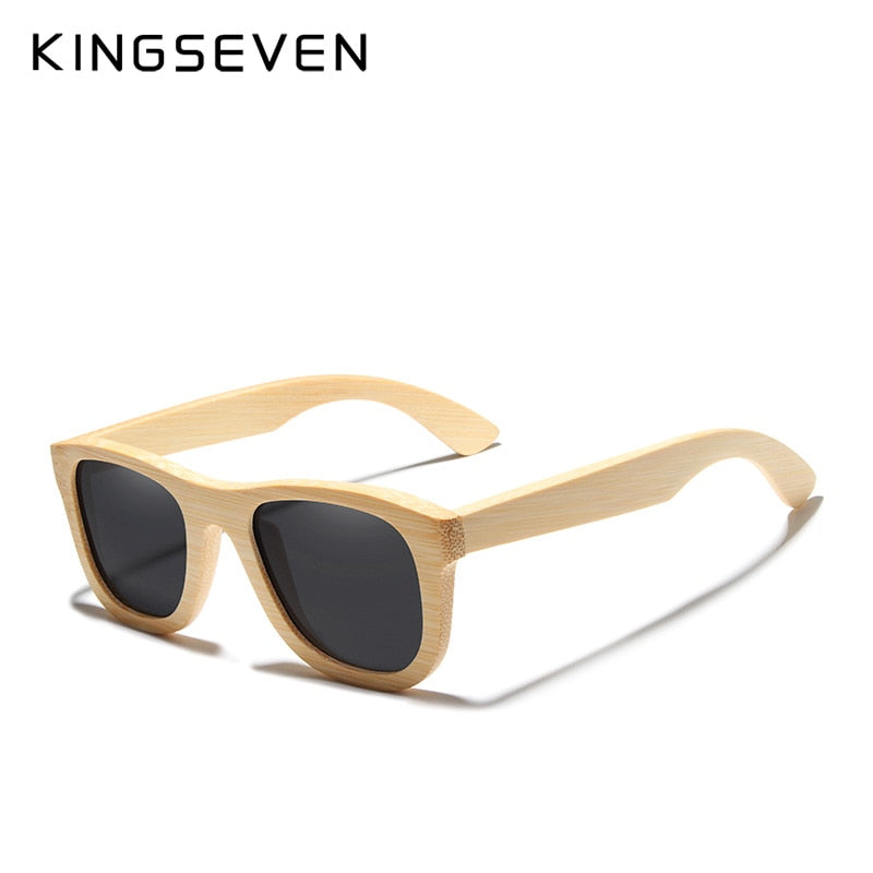 KINGSEVEN-gafas de sol de bambú hechas a mano para hombre, anteojos de sol Retro Vintage de madera, para mujer, con revestimiento de espejo polarizado, estuche para gafas