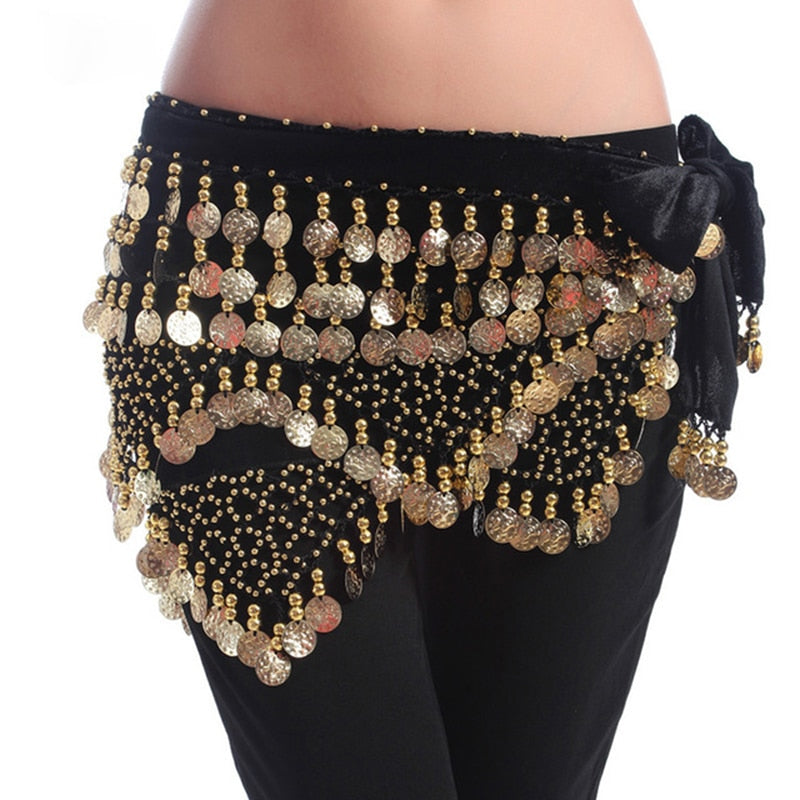 Günstige Dancewear Frauen Praxis Kleidung Dreieck Hüfttuch Bunte Strass verstellbare Passform 300 Goldmünzen Bauchtanz