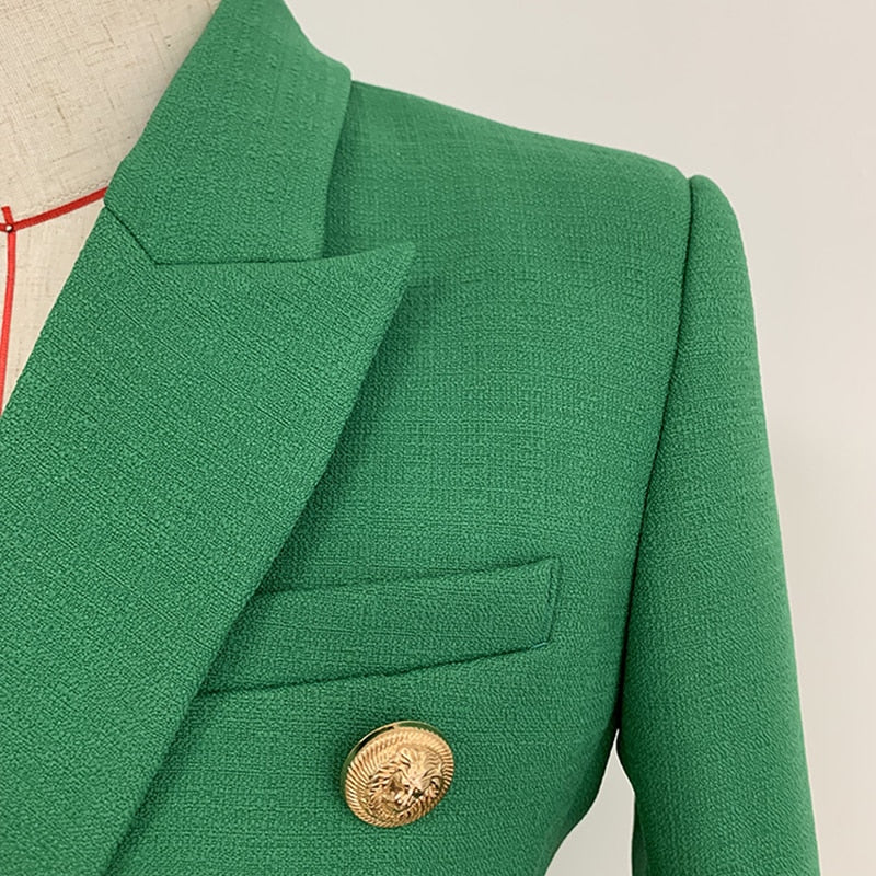 HIGH STREET 2022 Elegante diseñador Blazer Mujer Botones de león de doble botonadura Chaqueta de ajuste delgado Chaqueta verde oliva