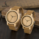 Relojes BOBO BIRD Lovers para mujer, reloj femenino de madera de bambú para hombre, correa de cuero, reloj de pulsera de cuarzo hecho a mano, erkek kol saati